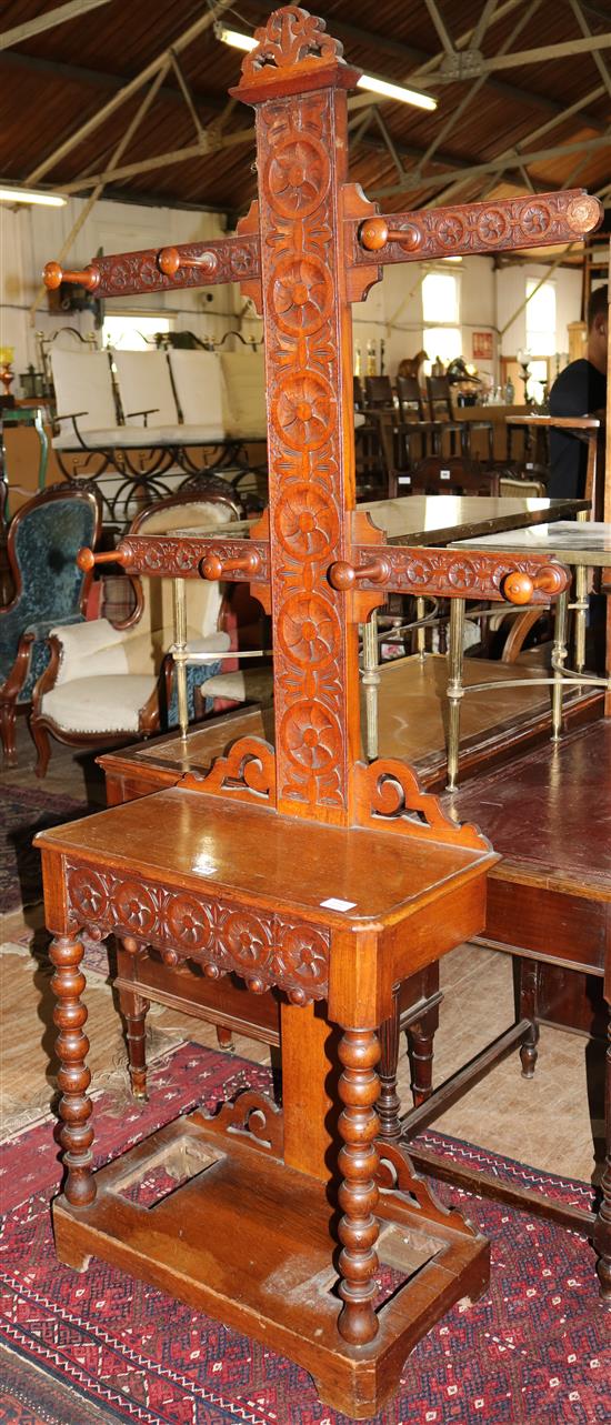 Late Victorian carved oak hall stand combined mirror